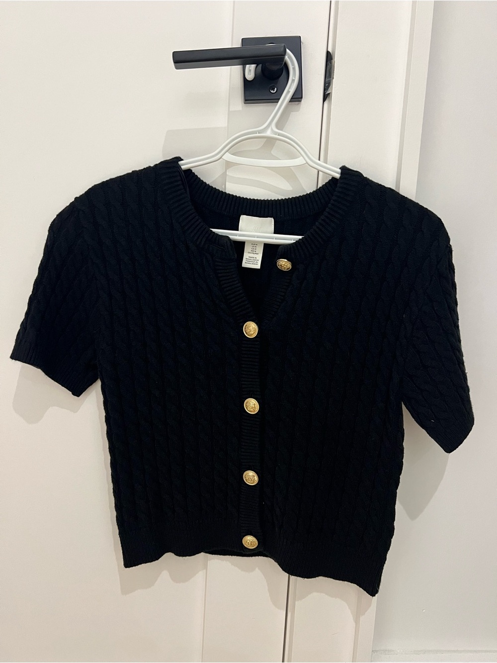 H&M Cable-knit Cardigan Black Short Sleeve